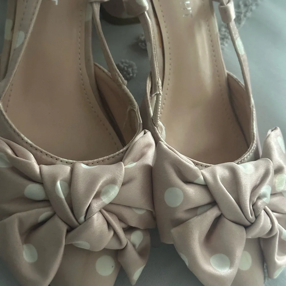 Polka Dot Bow Slingback Heels — Blush - Picture 2 of 4